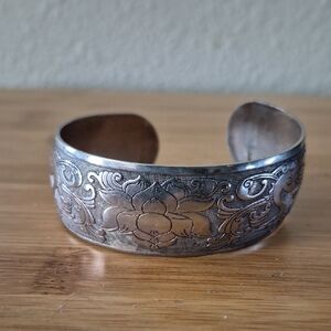 Engraved Silver Cuff Bracelet